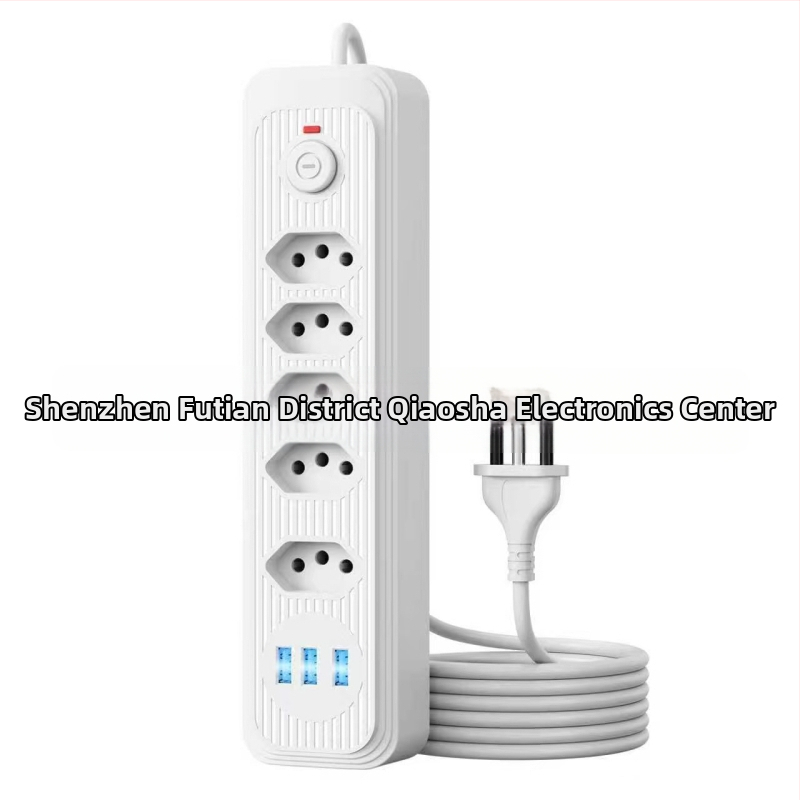 Brazilský rozbočovač s viacerými zásuvkami a USB portmi, dlhý kábel, zásuvka podľa brazílského štandardu pre domáce a kancelárske použitie