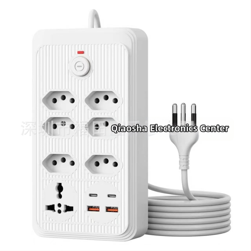 Brazilský rozbočovač s viacerými zásuvkami a USB portmi, dlhý kábel, zásuvka podľa brazílského štandardu pre domáce a kancelárske použitie