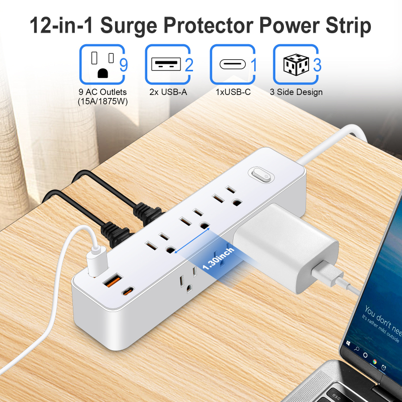 Jilong 12-u-1 produžni kabel s 9 utičnicama, US standard, UL certifikat, s kabelom, za kućnu upotrebu
