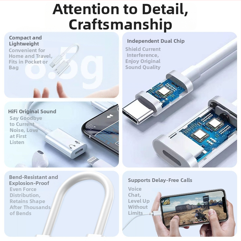 Type-C na Lightning adapter za slušalice, slušanje tijekom punjenja, PD/QC60W brzo punjenje