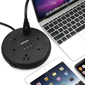 Okrugla USB utičnica po američkom standardu, ravna ploča, pametni produžni blok s 6 utičnicama i 3 USB priključcima za dom i ured