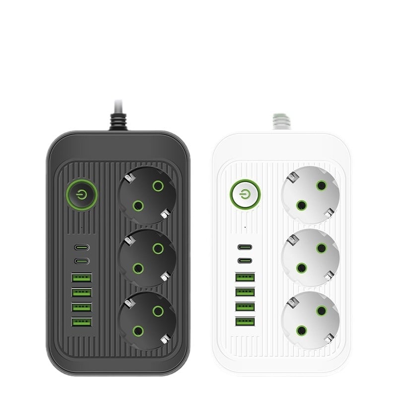 Produžni niz s europskim standardom, USB priključci, kabel, 10A, 100–250V, kućište otporno na vatru od ABS-a, bakreni vodiči, CE/FCC/ROHS