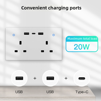 Graffiti WiFi Inteligentná zásuvka na stenu s meraním energie, UK štandard, 2 USB porty a Type-C