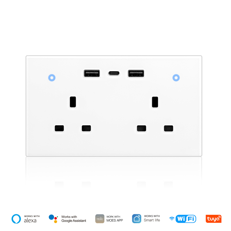 Graffiti WiFi okos otthon fali dugalj UK szabvány, energiamérő funkcióval, 2 USB porttal és Type-C-vel