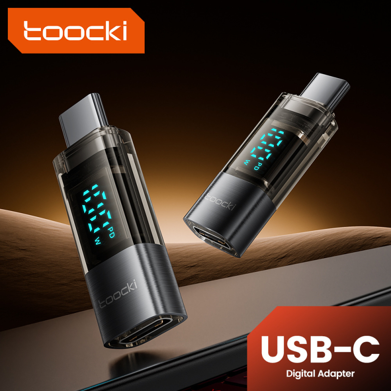 Toocki 100W prozirni USB-C adapter s digitalnim displejem, USB-C muški na USB-C ženski, 20W brzo punjenje