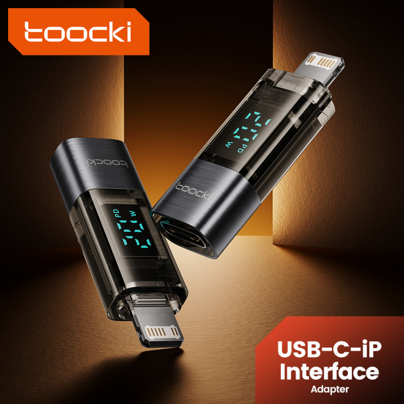 Toocki 100W prozirni USB-C adapter s digitalnim displejem, USB-C muški na USB-C ženski, 20W brzo punjenje