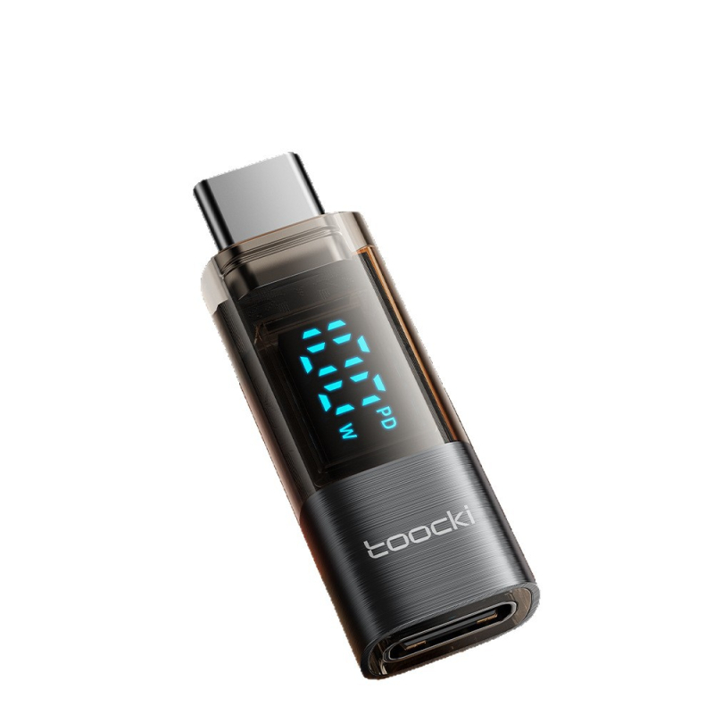 Toocki 100W prozirni USB-C adapter s digitalnim displejem, USB-C muški na USB-C ženski, 20W brzo punjenje