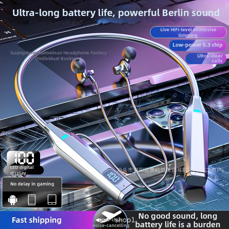 Novi Bluetooth neckband slušalice s velikom baterijom, sportski dizajn, duga autonomija, utor za karticu, redukcija buke, duboki bas, univerzalno za esport