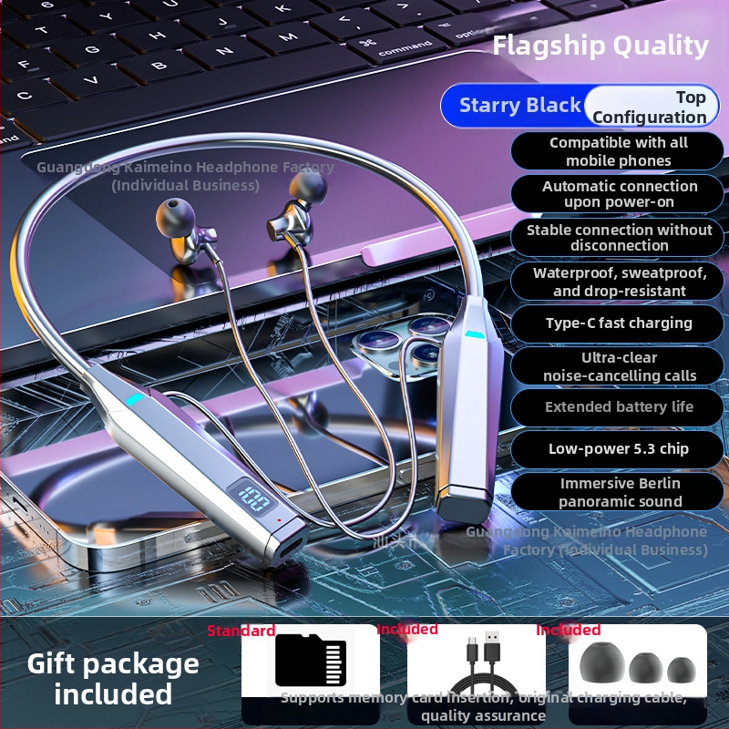 Novi Bluetooth neckband slušalice s velikom baterijom, sportski dizajn, duga autonomija, utor za karticu, redukcija buke, duboki bas, univerzalno za esport
