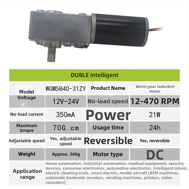 5840-31ZY DC motor s vretenovým reduktorom, 12–24V regulácia rýchlosti, samo-zamykací prevod, vysoký krútiaci moment, dvojité uloženie