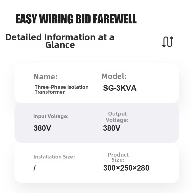 Vlastný PV trojfázový suchý izolačný transformátor SG-3KVA, 380V na 220V