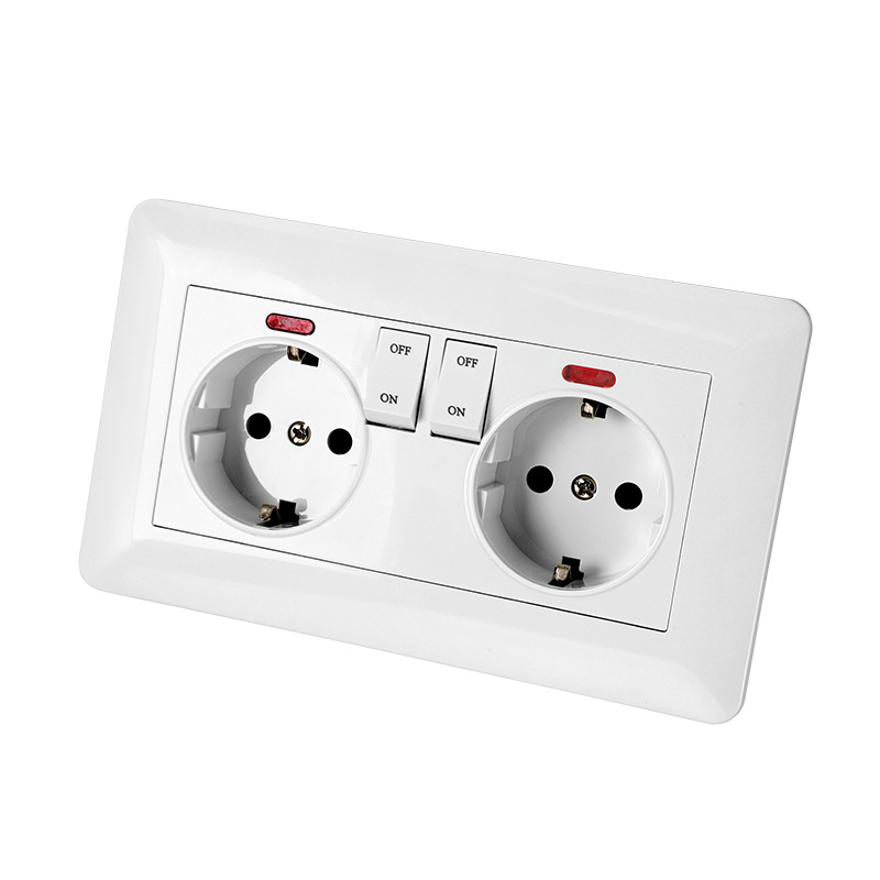 Panel prekidača i utičnice tipa 146, bijela, 16A, europski standard, dvostruka europska utičnica, skrivena ugradnja na zid