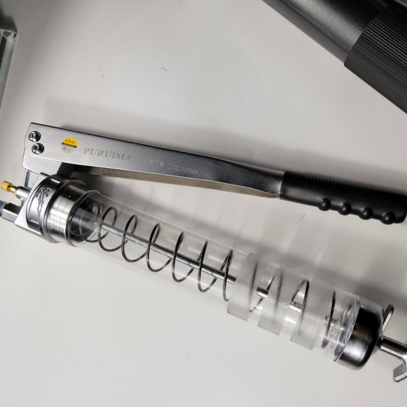 Ručni pumi mazivo za bager – dvostruka i jednostruka šipka, dvostruki piston, aluminijska legura, spremnik 800cc, ukupna duljina 365 mm