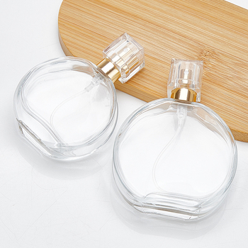 Üveg parfüm permetező, kozmetikai mintaüveg, kompakt lapos kör alakú hordozható permetező üveg, 100 ml, 50 ml, 30 ml