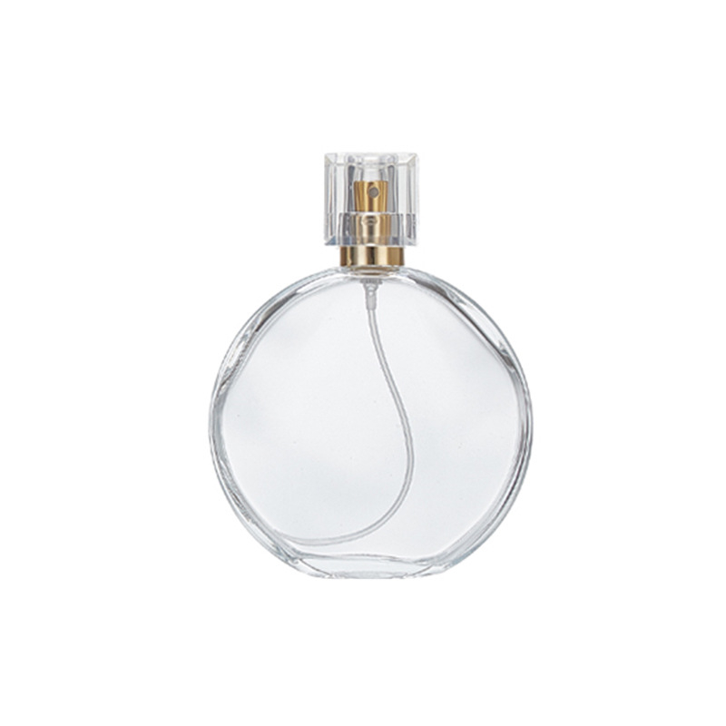 Üveg parfüm permetező, kozmetikai mintaüveg, kompakt lapos kör alakú hordozható permetező üveg, 100 ml, 50 ml, 30 ml