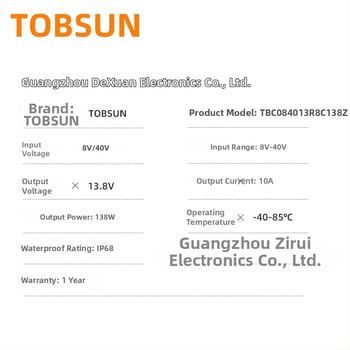TOBSUN DC-DC menič zo 12V na 13.8V, 10A, vstup 8–40V, automobilové napájanie, regulovaný výstup