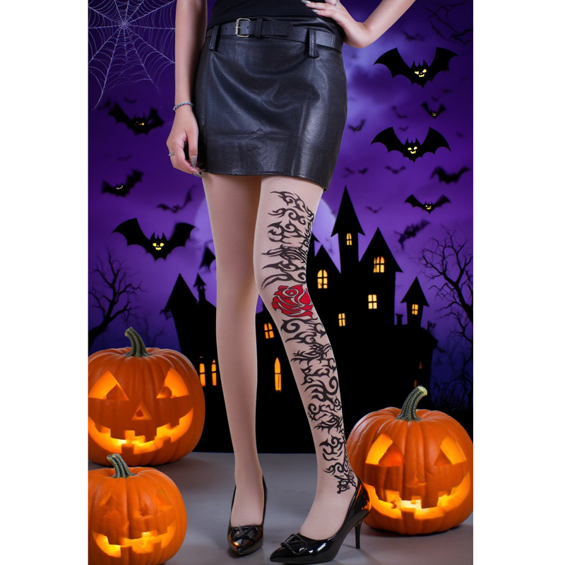 Halloween tajice za scenski kostim, otisak crvenih ruža i krvave mrlje