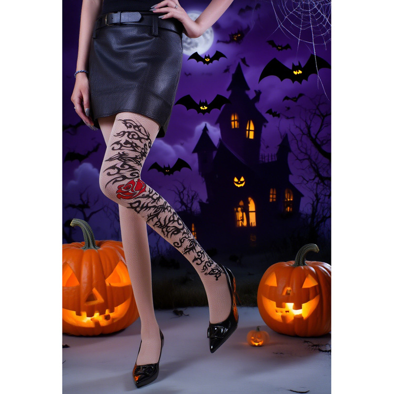 Halloween tajice za scenski kostim, otisak crvenih ruža i krvave mrlje