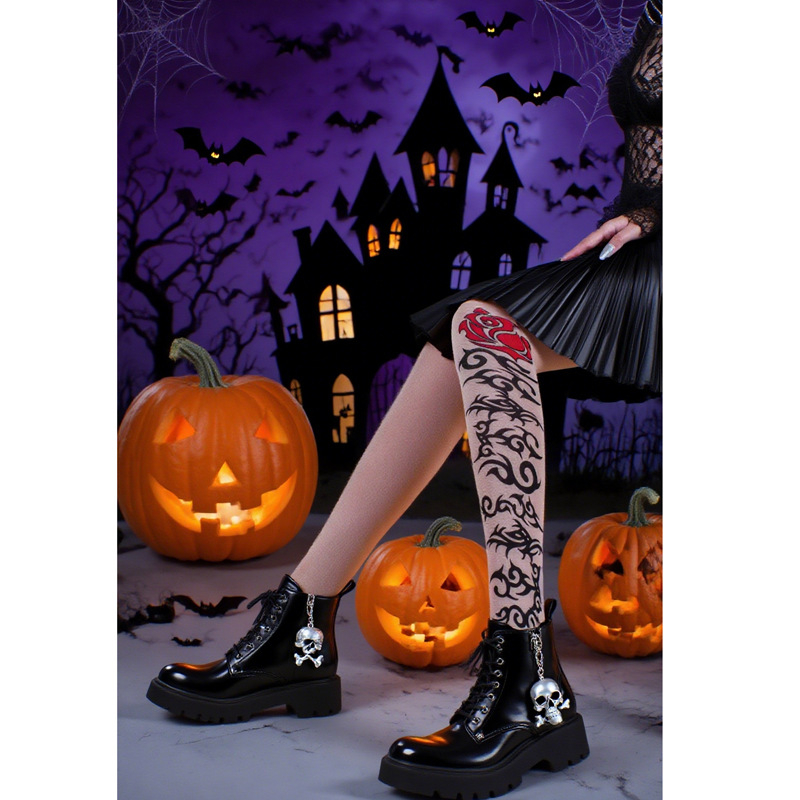 Halloween tajice za scenski kostim, otisak crvenih ruža i krvave mrlje