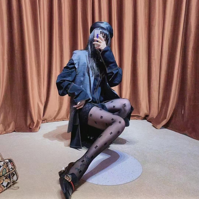 Flokirane najlon čarape s otiskom slova, crne, 15D, prozirne, seksi