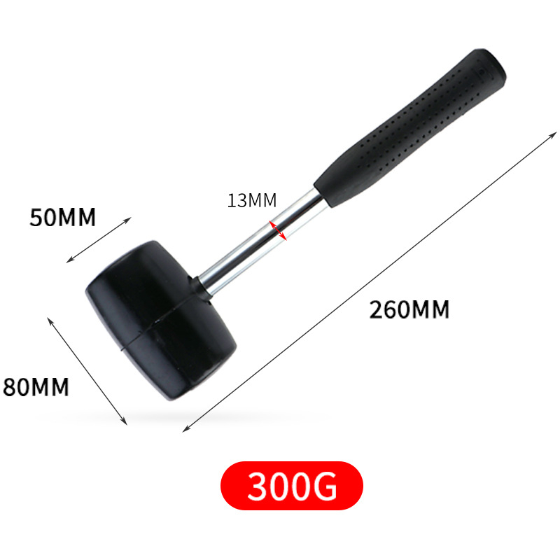 Gumeni čekić s čeličnom drškom za postavljanje keramičkih i podnih pločica, 300/400/500/750 g, crni