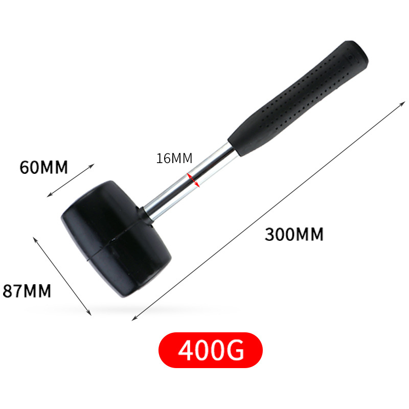 Gumeni čekić s čeličnom drškom za postavljanje keramičkih i podnih pločica, 300/400/500/750 g, crni