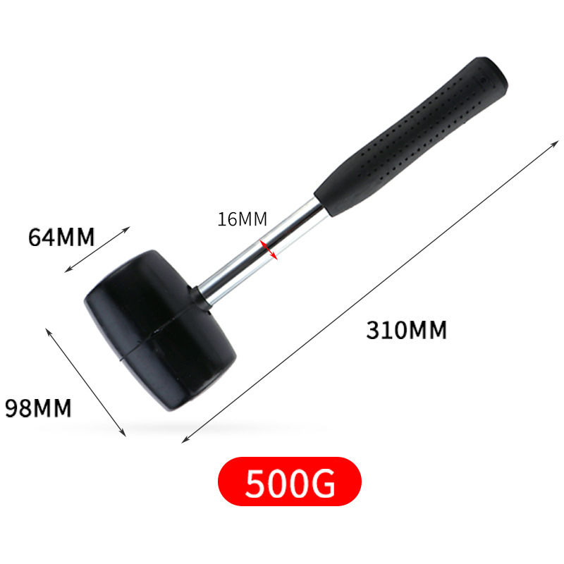 Gumeni čekić s čeličnom drškom za postavljanje keramičkih i podnih pločica, 300/400/500/750 g, crni