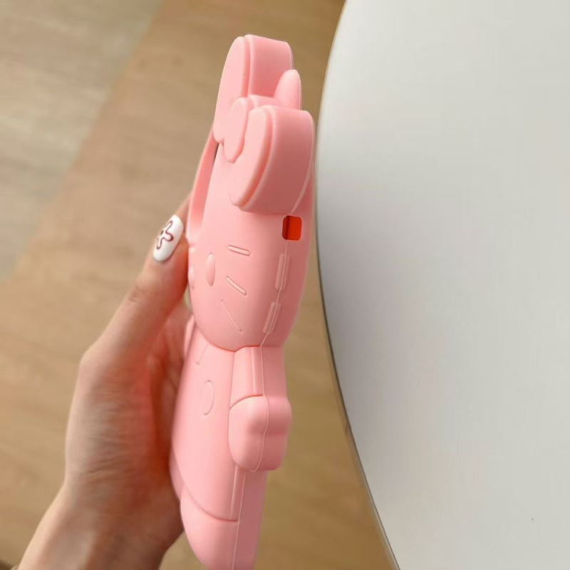 Ružičasti silikon kućište s crtani djevojkom KT Cat za iPhone 16, kompatibilno s iPhone 13/14 Pro Max i iPhone 15 — otpornost na pad