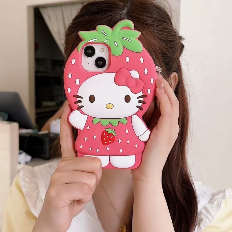 Kućište KT Cat Cartoon s motivom jagode za iPhone 14/15 Pro Max, otporno na padove