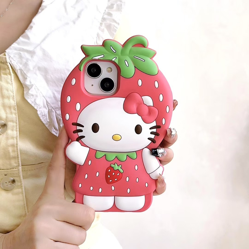 Kućište KT Cat Cartoon s motivom jagode za iPhone 14/15 Pro Max, otporno na padove