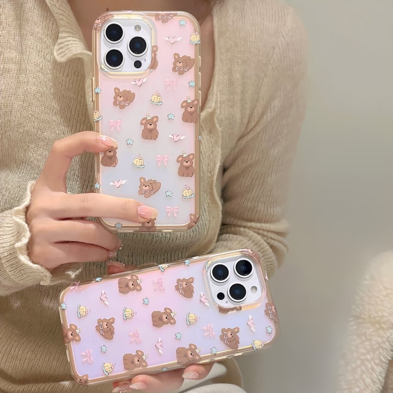 Insta-stil crtani laserski medo – dvostruki kućište za iPhone 17 Pro Max i 16 Pro – potpuna zaštita, TPU, IMD