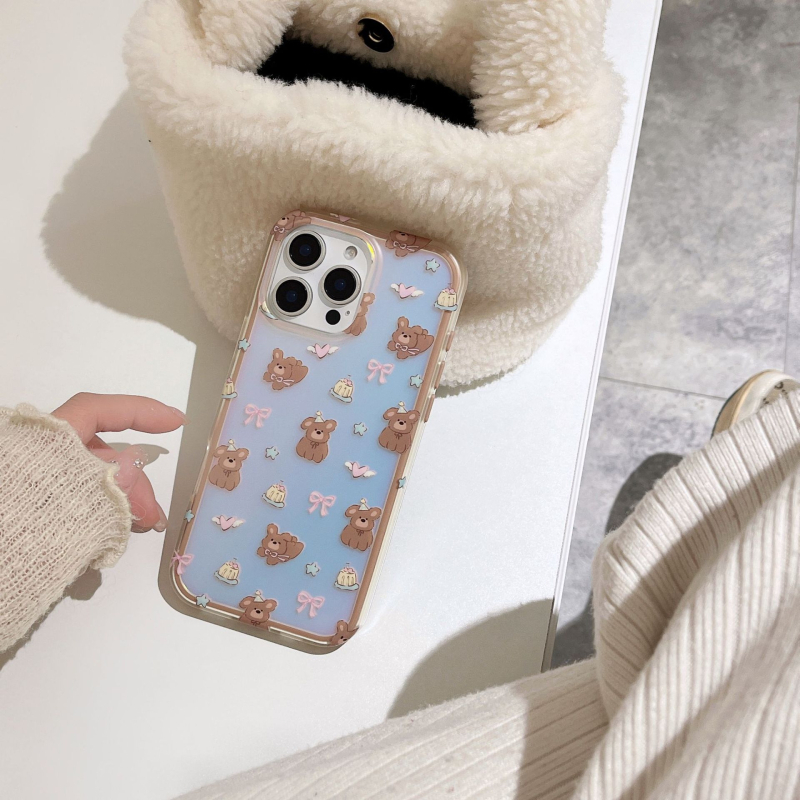 Insta-stil crtani laserski medo – dvostruki kućište za iPhone 17 Pro Max i 16 Pro – potpuna zaštita, TPU, IMD