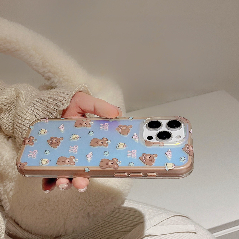 Insta-stil crtani laserski medo – dvostruki kućište za iPhone 17 Pro Max i 16 Pro – potpuna zaštita, TPU, IMD