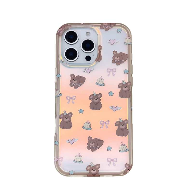 Insta-stil crtani laserski medo – dvostruki kućište za iPhone 17 Pro Max i 16 Pro – potpuna zaštita, TPU, IMD