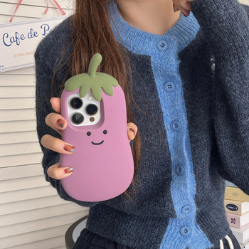 3D slatka smiješna patlidžanska silikonska zaštita za iPhone 11–14 Pro Max