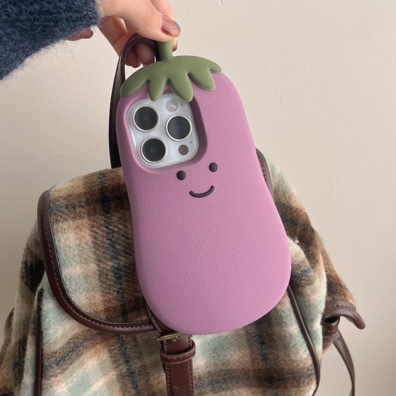 3D slatka smiješna patlidžanska silikonska zaštita za iPhone 11–14 Pro Max