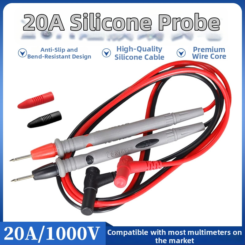 Silikónový testovací kábel pre multimeter s tupým hrotom, 1000V/20A, digitálny multimetr, odolný voči nízkym aj vysokým teplotám