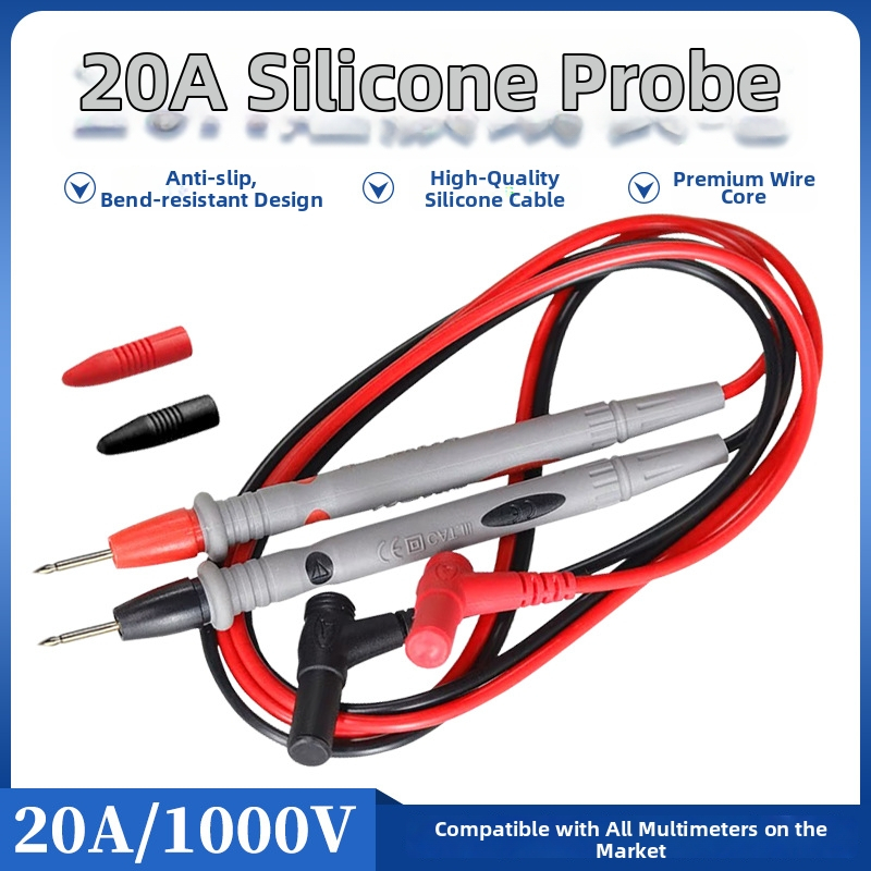 Silikónový testovací kábel pre multimeter s tupým hrotom, 1000V/20A, digitálny multimetr, odolný voči nízkym aj vysokým teplotám
