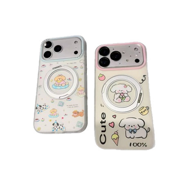 Carcasă pentru seria Apple 17 cu suport desen animat, textură asemănătoare pielii, stil fresh de desene animate, atașament magnetic rotativ de 360°