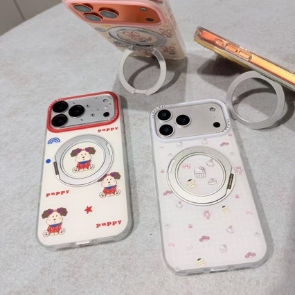 Carcasă pentru seria Apple 17 cu suport desen animat, textură asemănătoare pielii, stil fresh de desene animate, atașament magnetic rotativ de 360°