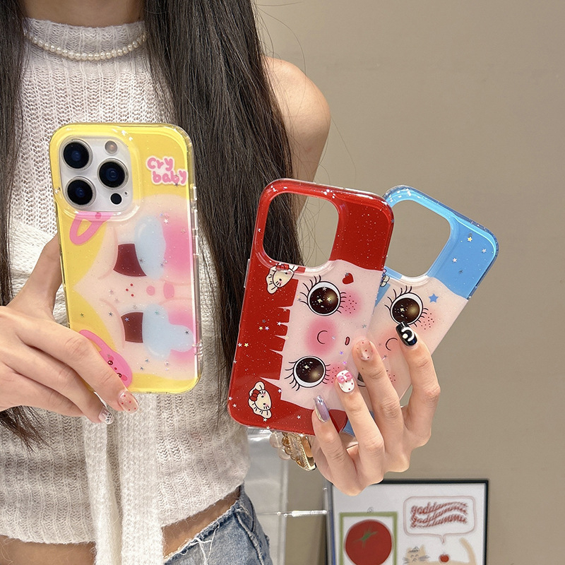 Silikonska futrola za iPhone 13–16 Pro/Max u Instagram stilu s izrazima crtane djevojčice