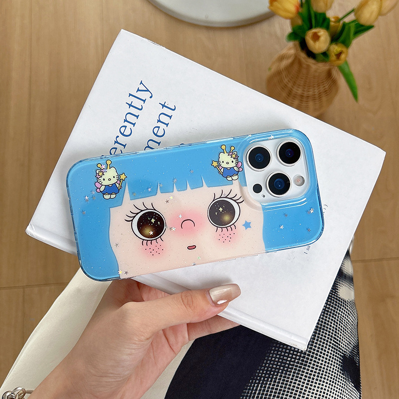 Silikonska futrola za iPhone 13–16 Pro/Max u Instagram stilu s izrazima crtane djevojčice