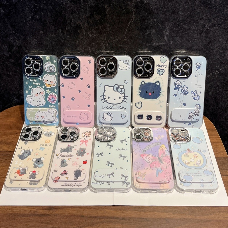 Akrilni stalak za ogledalo za kućišta iPhone, Cartoon/Ins stil, sladak dizajn, zaštita od trošenja i padova, kompatibilan s različitim modelima iPhone.