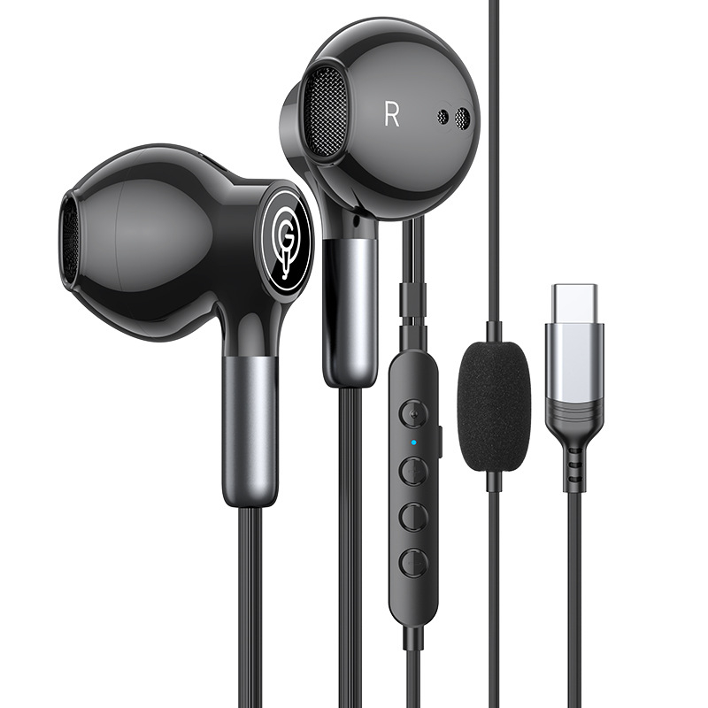 Type-C slušalice s polu-in-ear dizajnom, žične, s ugrađenom zvučnom kartom i karaoke reverbom za Apple, Huawei i Android telefone