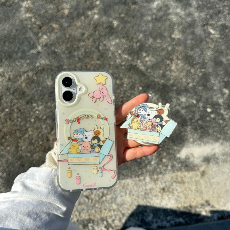 Slatka futrola za telefon s motivom životinje i magnetskim držačem, za iPhone 16 Pro Max i iPhone 14/15 Pro
