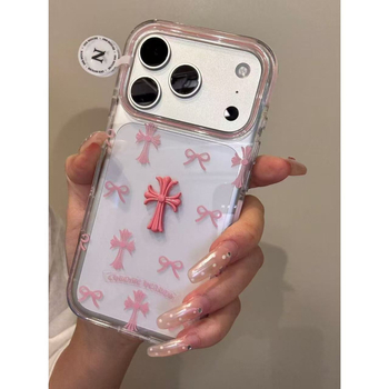 Carcasă de telefon cu cruce roz, stil retro coreean, pentru iPhone 17 Pro Max și iPhone 16 Pro