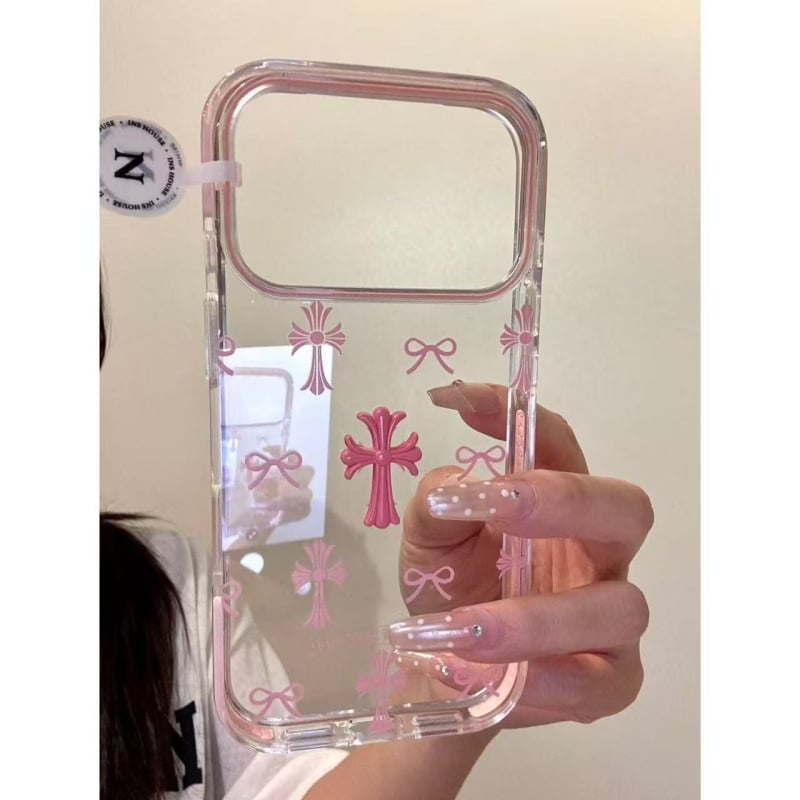 Carcasă de telefon cu cruce roz, stil retro coreean, pentru iPhone 17 Pro Max și iPhone 16 Pro