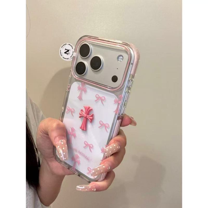 Carcasă de telefon cu cruce roz, stil retro coreean, pentru iPhone 17 Pro Max și iPhone 16 Pro