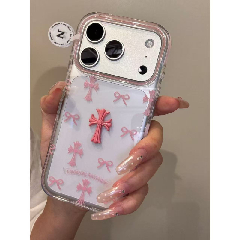 Carcasă de telefon cu cruce roz, stil retro coreean, pentru iPhone 17 Pro Max și iPhone 16 Pro