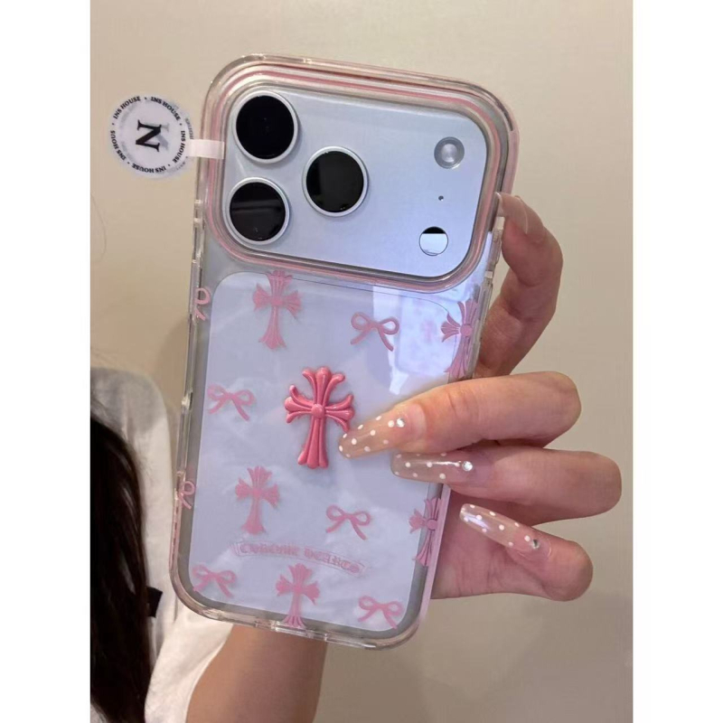 Carcasă de telefon cu cruce roz, stil retro coreean, pentru iPhone 17 Pro Max și iPhone 16 Pro